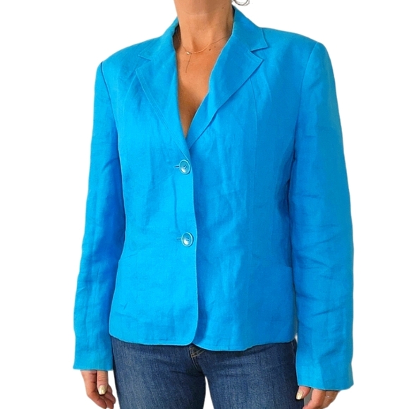 Talbots Irish Linen Long Sleeve Double Button Blazer Size 16 Blue - Picture 1 of 7